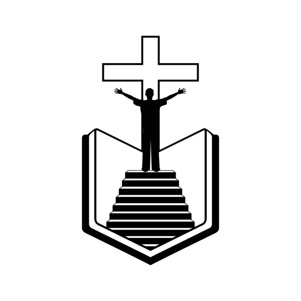 Illustrazione Cristiana Uomo Sullo Sfondo Della Croce Gesù Cristo Della — Vettoriale Stock