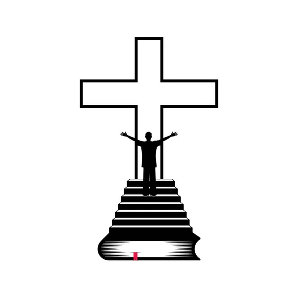 Illustration Chrétienne Homme Arrière Plan Croix Jésus Christ — Image vectorielle