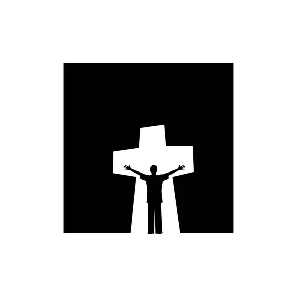 Χριστιανική Απεικόνιση Άνθρωπος Στο Βάθος Του Σταυρού Του Ιησού Χριστού — Διανυσματικό Αρχείο