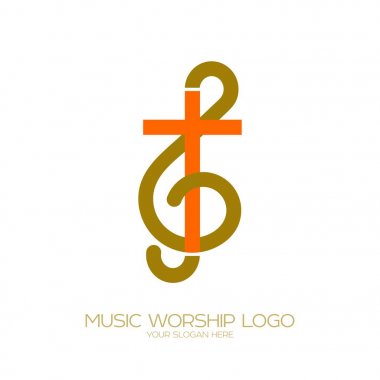 Music logo. Christian symbols. The combination of the treble clef and the cross of Jesus clipart