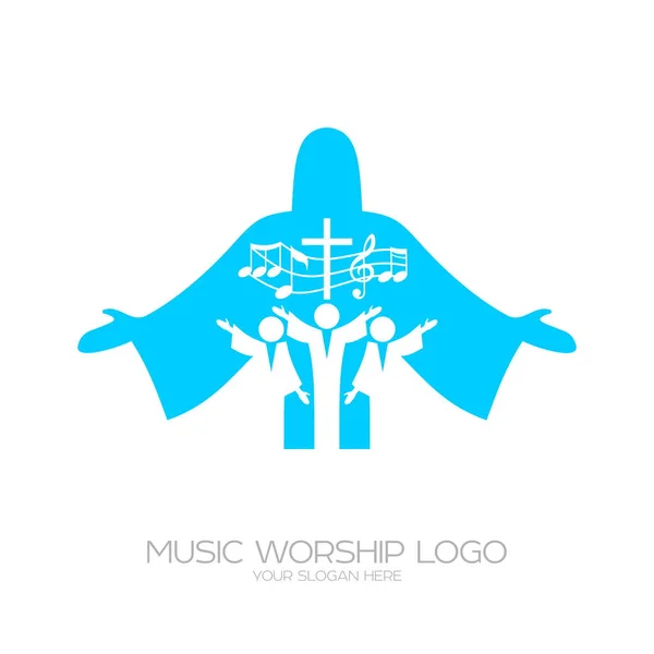 Logo Musical Símbolos Cristianos Adoración Musical Cristo Jesús — Vector de stock