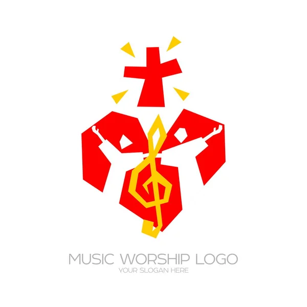 Music Logo Christian Symbols Believers Love Worship Jesus Christ Sing — Stock Vector