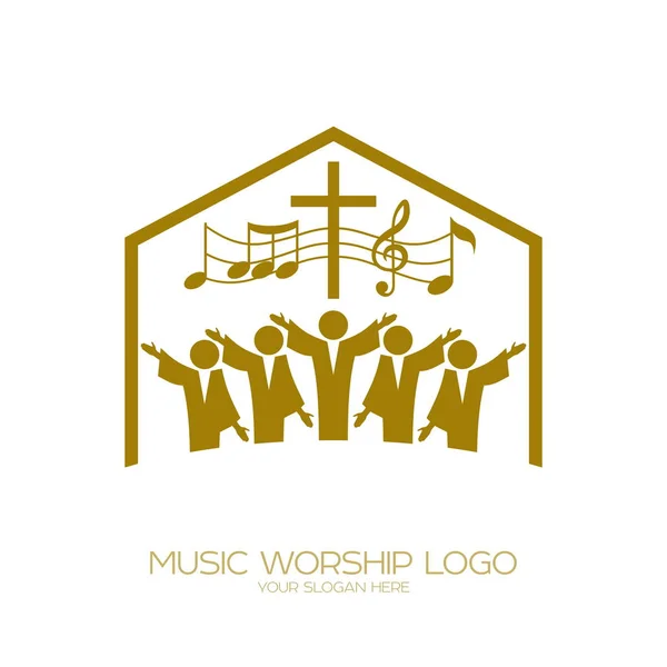 Logo Musik Simbol Kristen Gereja Allah Bernyanyi Untuk Yesus Kristus - Stok Vektor