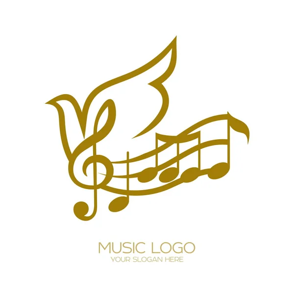 Muziek Logo Treble Clef Vliegende Duif — Stockvector