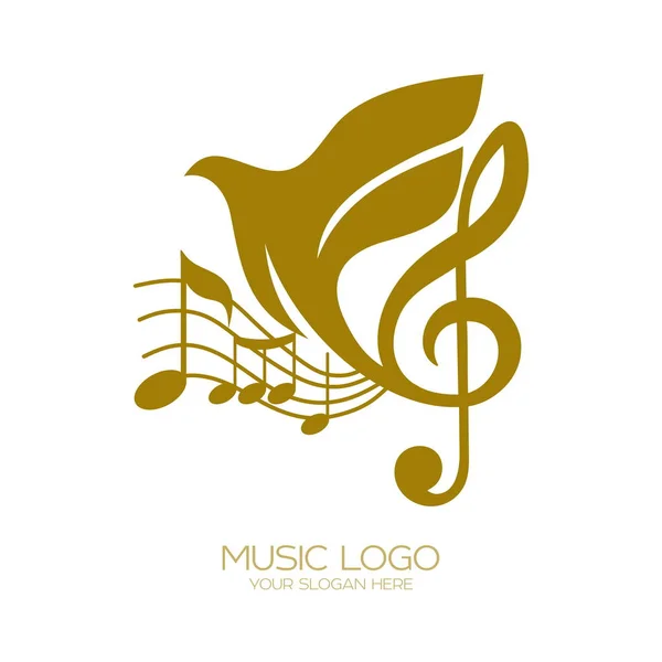 Muziek Logo Treble Clef Vliegende Duif — Stockvector