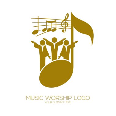 Music logo. Christian symbols. Believers in Jesus sing a song of glorification to the Lord clipart