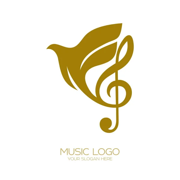 Muziek Logo Treble Clef Vliegende Duif — Stockvector