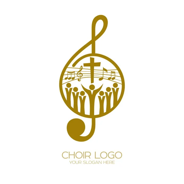 Logotipo Musical Símbolos Cristãos Crentes Jesus Cantam Cântico Glorificação Senhor —  Vetores de Stock