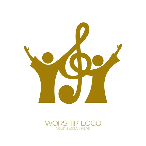 Logo Musicale Simboli Cristiani Credenti Gesù Cantano Canto Glorificazione Signore — Vettoriale Stock