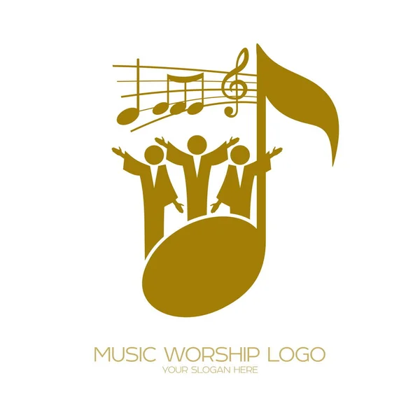 Logotipo Musical Símbolos Cristãos Crentes Jesus Cantam Cântico Glorificação Senhor — Vetor de Stock