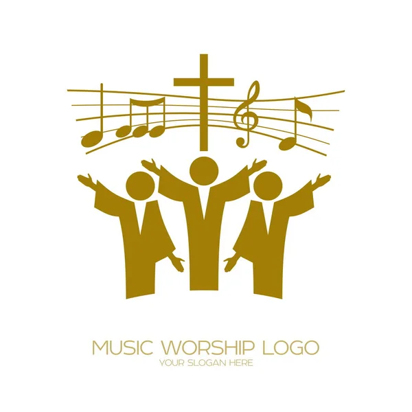 Logo Musical Símbolos Cristianos Los Creyentes Jesús Cantan Una Canción — Vector de stock