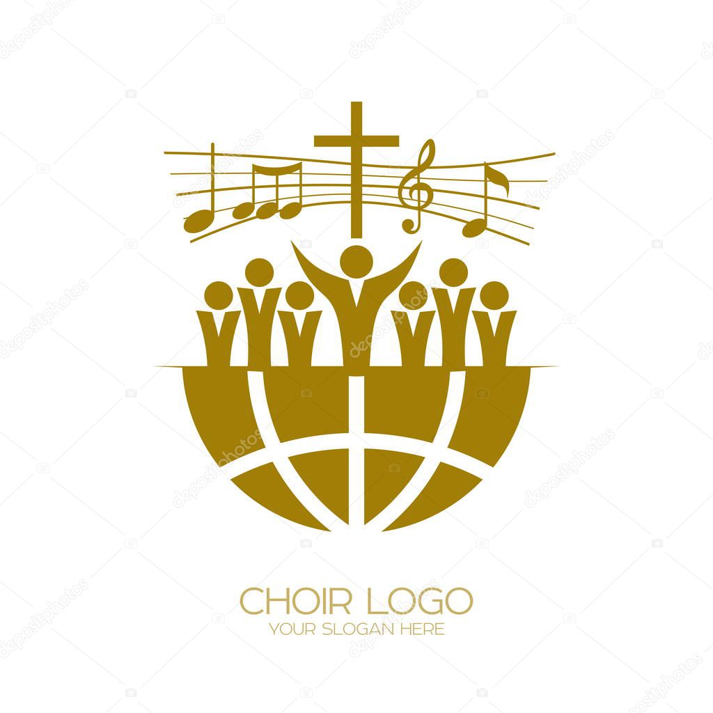 Music logo. Christian symbols. A Chorus Throughout the Earth Praises Jesus Christ