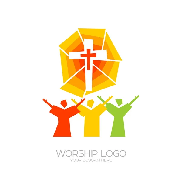 Музыкальный Логотип Христианские Верующие Иисуса Поют Песнь Прославления Господу — стоковый вектор