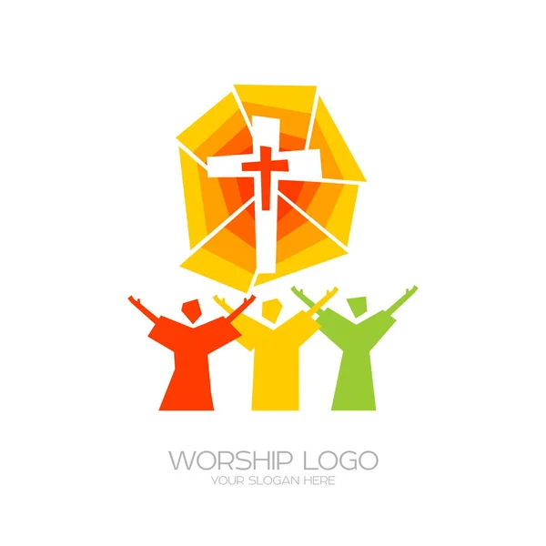 Logo Musik Simbol Kristen Orang Percaya Dalam Yesus Menyanyikan Sebuah - Stok Vektor