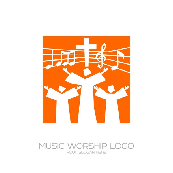 Logo Musical Des Symboles Chrétiens Les Croyants Jésus Chantent Cantique — Image vectorielle