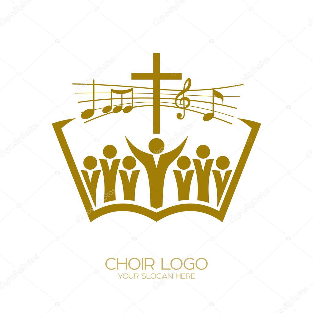 Music logo. Christian symbols. Believers in Jesus sing a song of glorification to the Lord