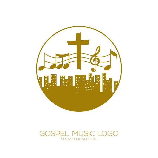 Музика Логотип Християнські Символи Люди Всіх Народів Національностей Пісенька Про — стоковий вектор