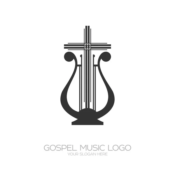 Μουσικό Λογότυπο Άρπα Και Σταυρό — Διανυσματικό Αρχείο
