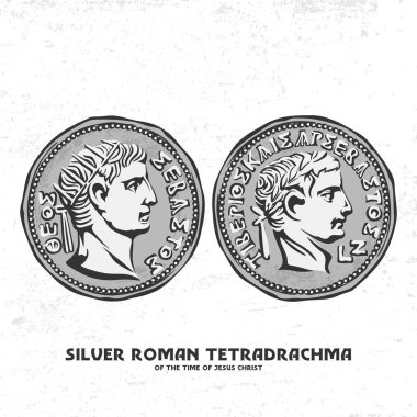 Antik sikke. İsa'nın zaman gümüş Roma tetradrachma. Belki de böyle gümüş paralar için İsa'nın Yahuda ihanet.