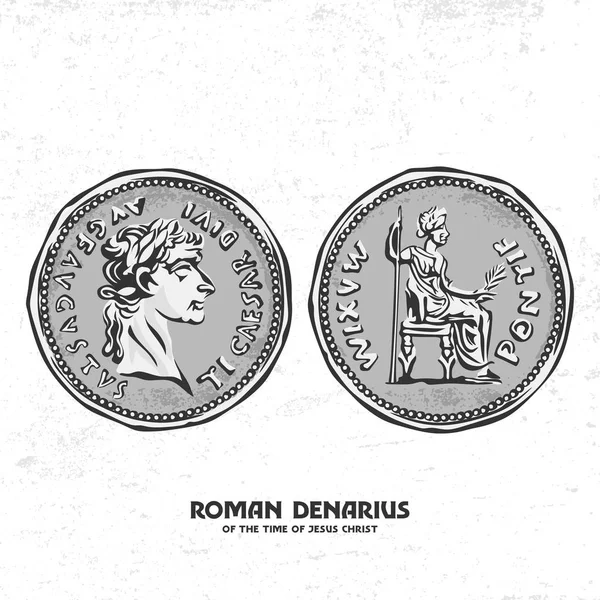 Antyczna Moneta Denara Rzymskiego Czasów Jezusa Chrystusa — Wektor stockowy