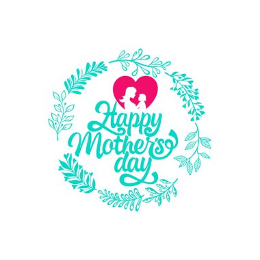 Tipografi ve mutlu bir anneler günü için tasarım öğeleri ve siluetleri ile yazı