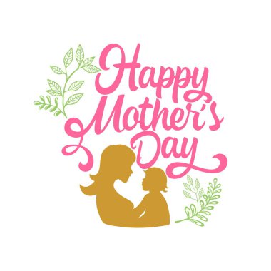 Tipografi ve mutlu bir anneler günü için tasarım öğeleri ve siluetleri ile yazı