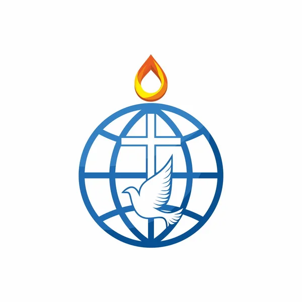 Church Logo Cross Dove Globe World — Stock Vector