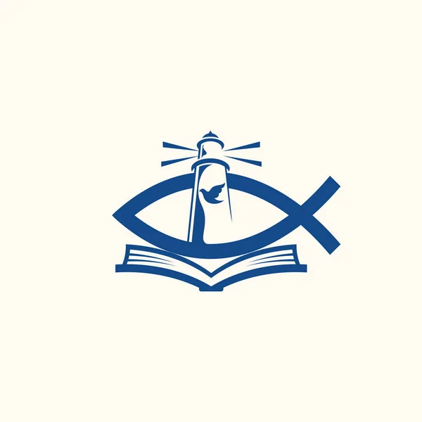 Kirchenlogo Der Leuchtturm Gottes Und Die Heilige Schrift — Stockvektor