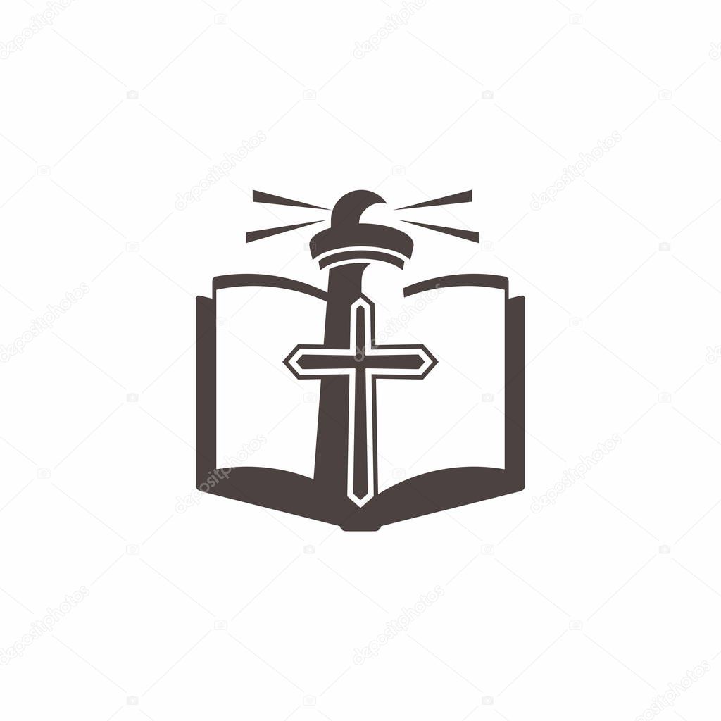 Church logo. God's lighthouse and the Holy Scripture