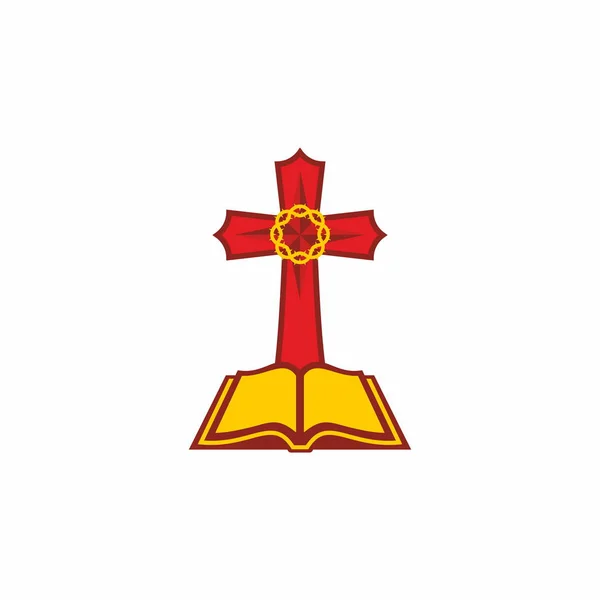 Kirchenlogo Jesuskreuz Offene Bibel Und Christliche Symbole — Stockvektor