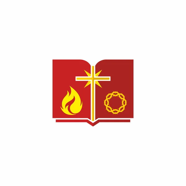 Logo Della Chiesa Croce Gesù Bibbia Aperta Simboli Cristiani — Vettoriale Stock