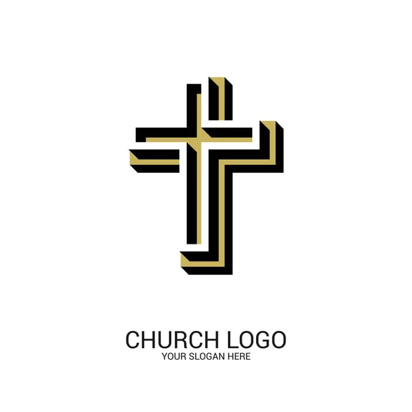 Kirchenlogo Christliche Symbole Kreuz Des Herrn Und Erlösers Jesus Christus — Stockvektor