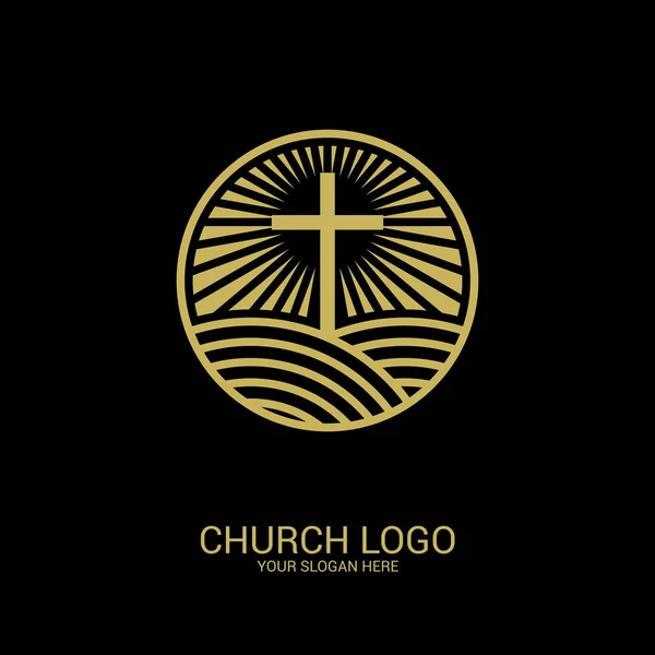 Logo Van Kerk Christelijke Symbolen Kruis Van Heer Heiland Jezus — Stockvector