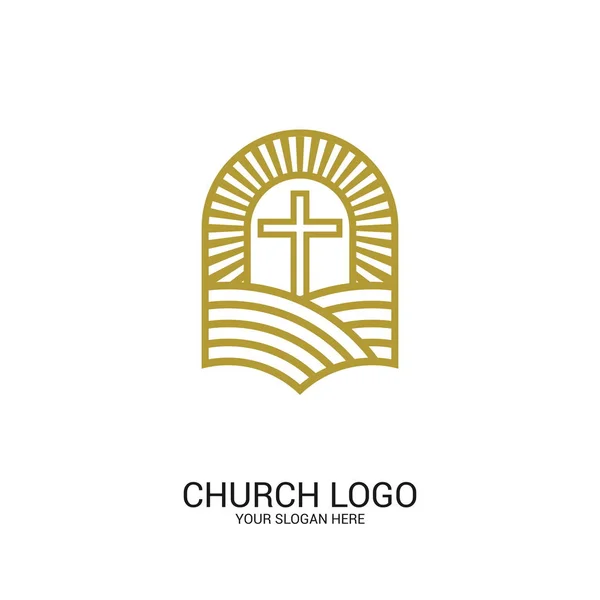 Logo Iglesia Símbolos Cristianos Cruz Del Señor Salvador Jesucristo — Archivo Imágenes Vectoriales