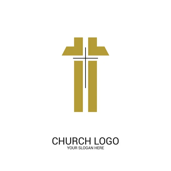 Logo Van Kerk Christelijke Symbolen Kruis Van Heer Heiland Jezus — Stockvector