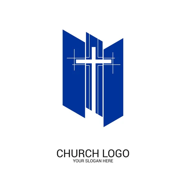 Kyrkan Logotypen Kristna Symboler Kors Herren Och Frälsaren Jesus Kristus — Stock vektor