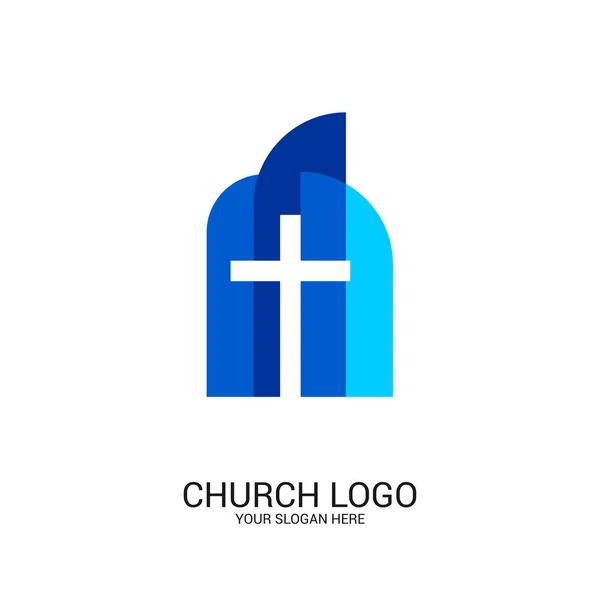 Logotipo Igreja Símbolos Cristãos Cruz Senhor Salvador Jesus Cristo —  Vetores de Stock