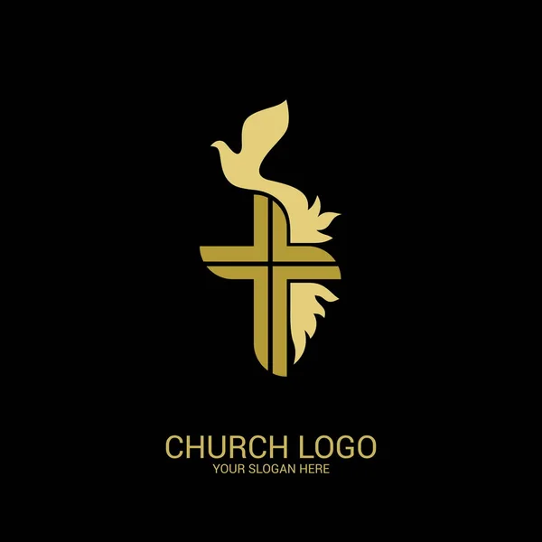 Logo Iglesia Símbolos Cristianos Cruz Jesús Paloma Símbolo Del Espíritu — Archivo Imágenes Vectoriales