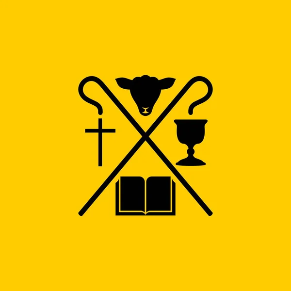 Símbolos Cristianos Biblia Cruz Jesucristo Cordero Sacrificio Copa Comunión — Vector de stock