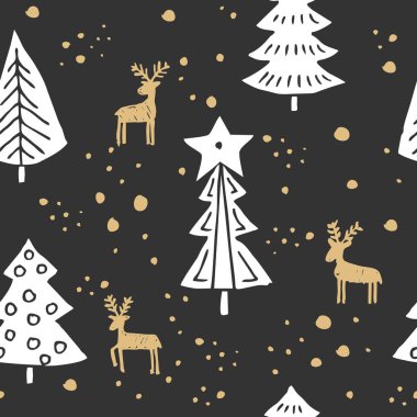 Güzel, pürüzsüz bir Noel ve kış şablonu, elle çizilmiş. Bir sürü neşeli element ve şablon. Vektör grafikleri ve resimleme.