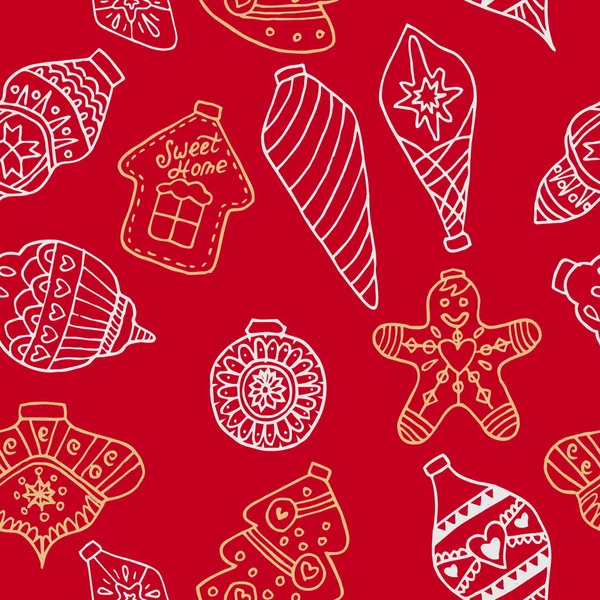Mooi Naadloos Kerst Winterpatroon Met Hand Getekend Veel Feestelijke Elementen — Gratis stockfoto