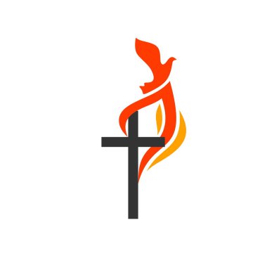 Hristiyan sembolleri. Kilisenin logosu. İsa 'nın haçı, Kutsal Ruh' un sembolü olarak ateşin alevi..