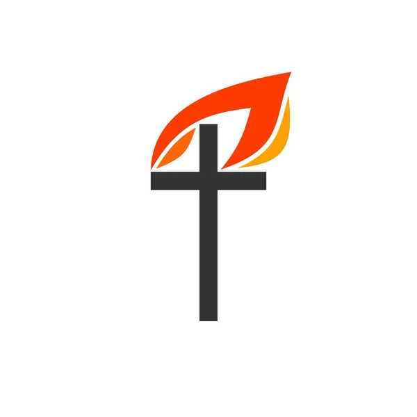 Christian Symbols Logo Church Cross Jesus Flame Fire Symbol Holy — Stock Vector