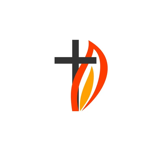 Keresztény Szimbólumok Templom Logója Jézus Keresztje Tűz Lángja Mint Szentlélek — Stock Vector