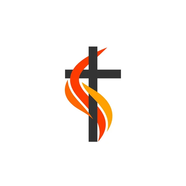 Simboluri Creştine Logo Bisericii Crucea Lui Isus Flacăra Focului Simbol — Vector de stoc