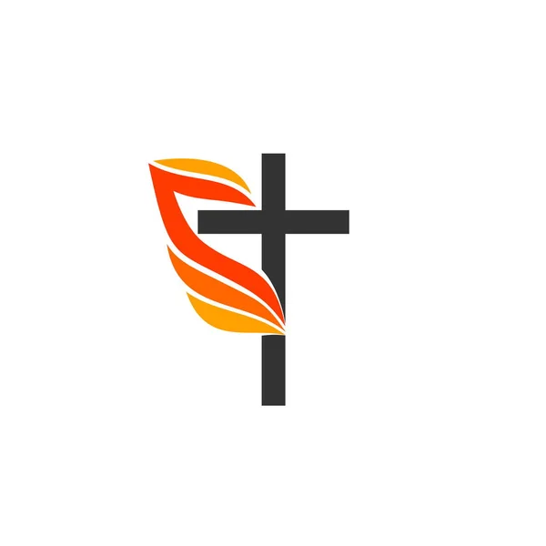 Христианские Логотип Церкви Крест Иисуса Пламя Огня Символ Святого Духа — стоковый вектор