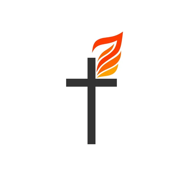 キリスト教のシンボル 教会のロゴ イエスの十字架 聖霊の象徴としての火の炎 — ストックベクタ
