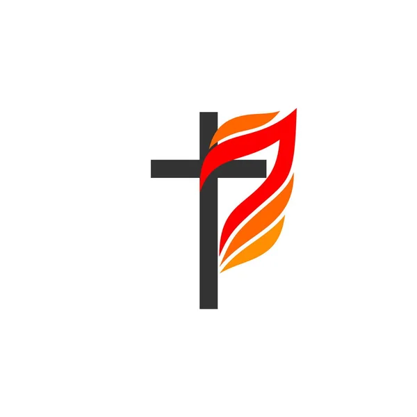 Símbolos Cristãos Logotipo Igreja Cruz Jesus Chama Fogo Como Símbolo — Vetor de Stock