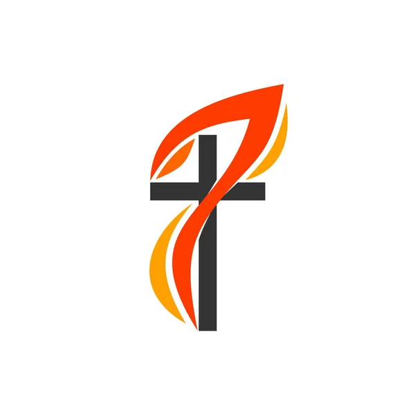 Kristna Symboler Kyrkans Logotyp Jesu Kors Eldslågan Som Symbol För — Stock vektor