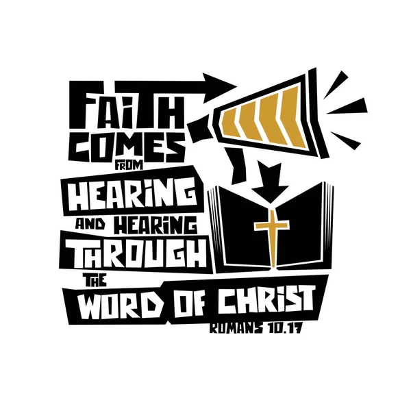 Tipografia Cristã Letras Ilustração Vem Ouvir Ouvir Através Palavra Cristo —  Vetores de Stock